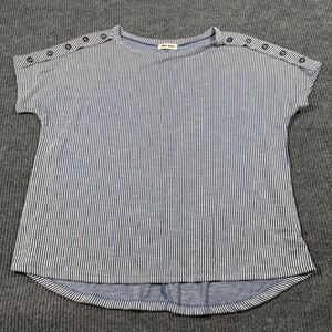 Blue Mood Shirt Womens L Blue White Striped Button Shoulder Short Sleeve Top